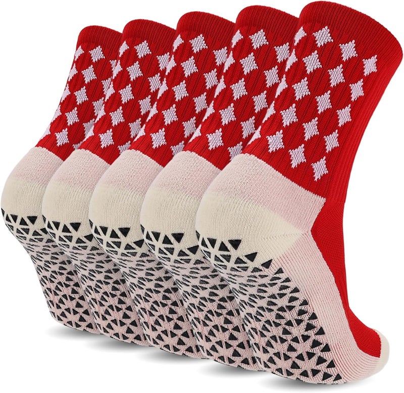 Ultrafun 5 Pairs Mens Grip Soccer Socks Non Slip Cushioned Crew Football Sports Socks - Image 1